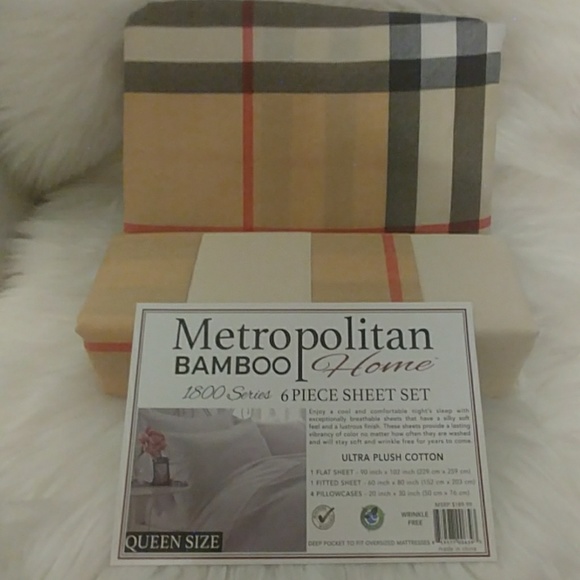 Metropolitan Bamboo Queen Plaid Sheet Set - Picture 5 of 8